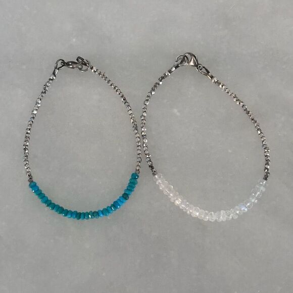 Lot Of 2 Sterling Silver Moonstone and Turquoise Beaded Bracelets OS - Picture 1 of 3
